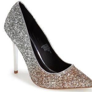 Kendall & Kylie Madden girl Silver Sparkle Glitter High Ombré Heels. siz…